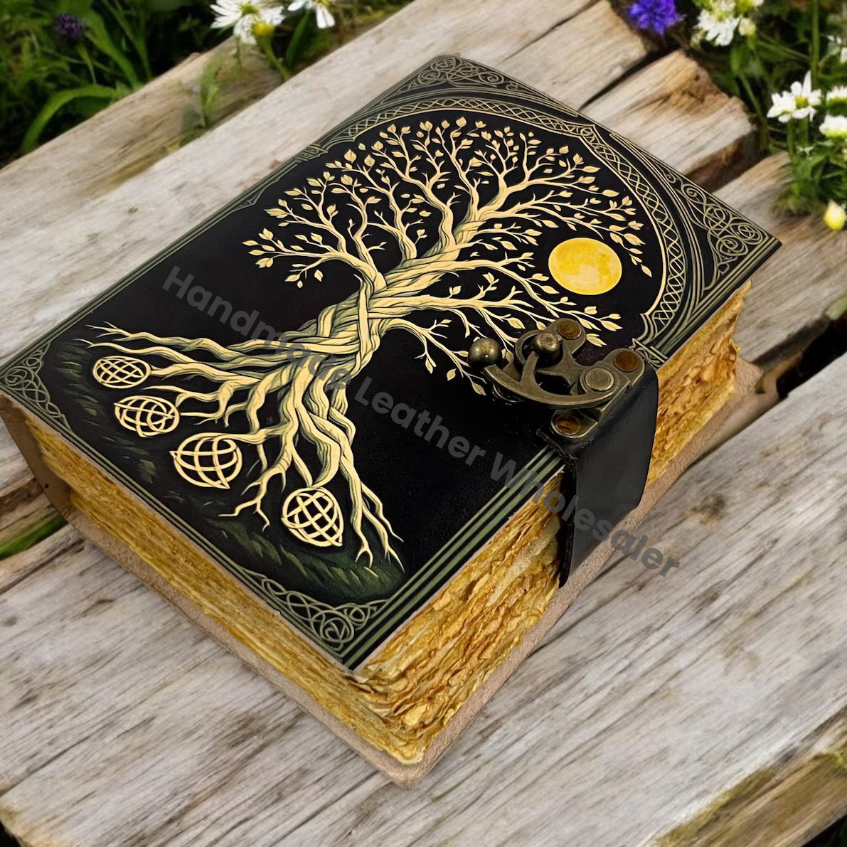 Tree of Life Grimoire Handmade leather journal Notebook Blank spell book of shadows