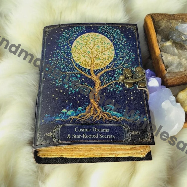 Tree of Life Leather Grimoire – Book of Shadows, Vintage Witchcraft Spellbook, Wiccan Pagan Gothic Journal, Witchy Gift