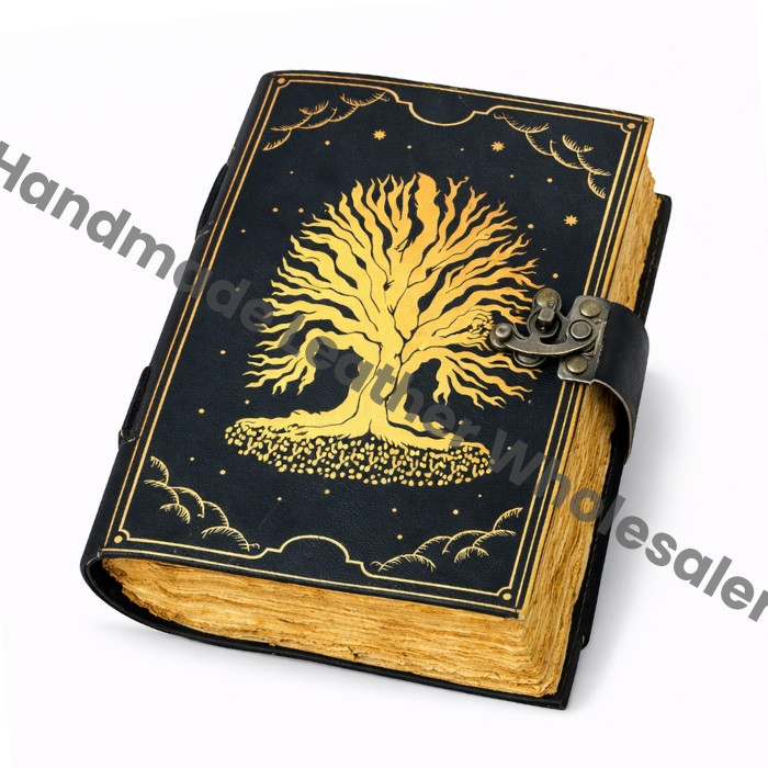 Tree of Life Leather Grimoire Journal: Blank Book of Shadows