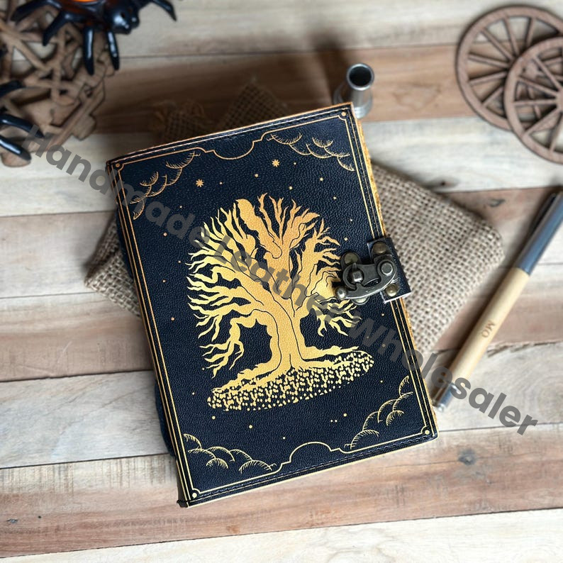 Tree of Life Leather Grimoire Journal: Blank Book of Shadows