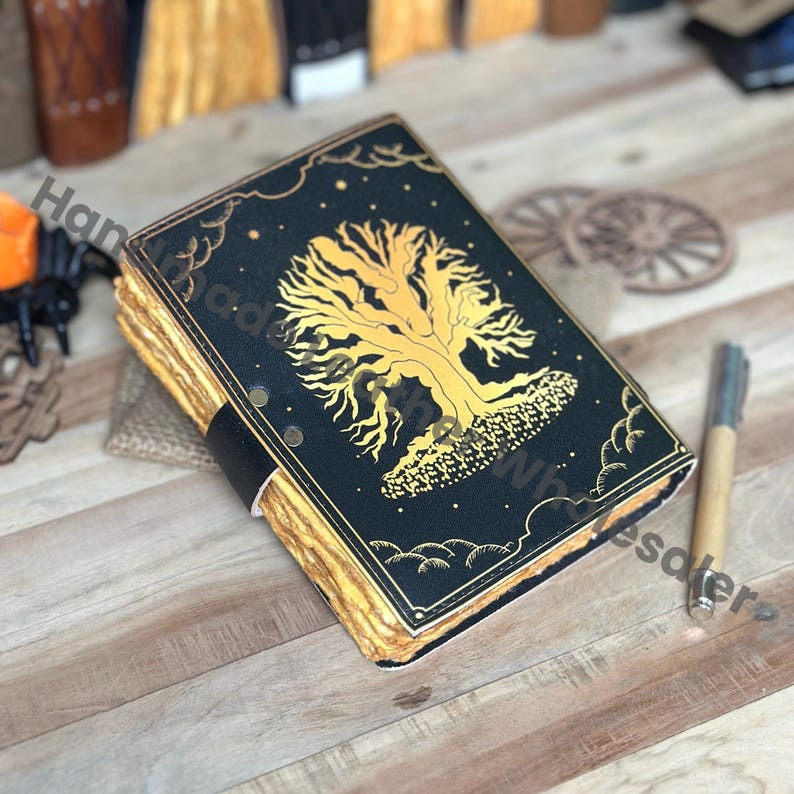 Tree of Life Leather Grimoire Journal: Blank Book of Shadows