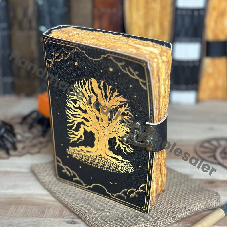 Tree of Life Leather Grimoire Journal: Blank Book of Shadows