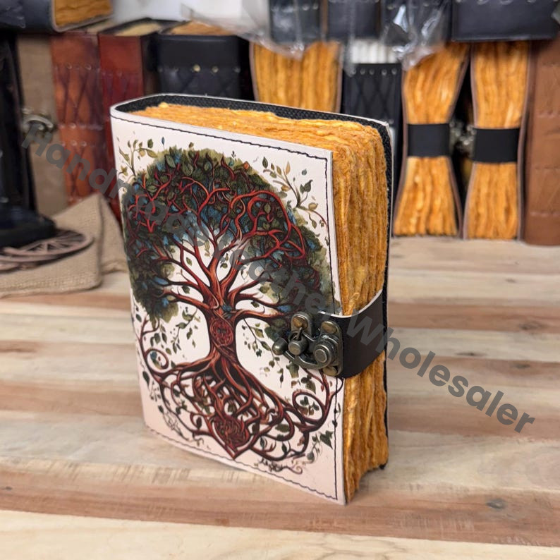 Tree of Life Leather Grimoire Journal: Blank Book of Shadows
