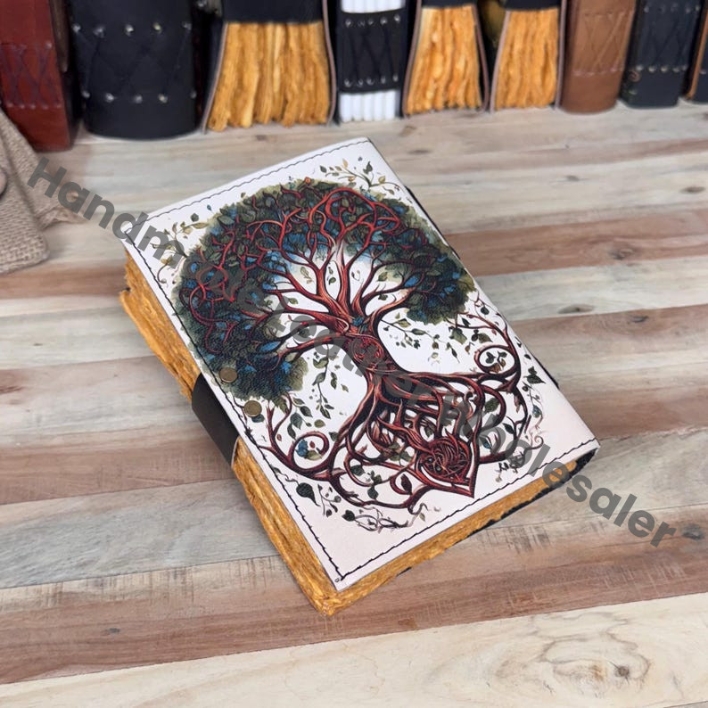 Tree of Life Leather Grimoire Journal: Blank Book of Shadows