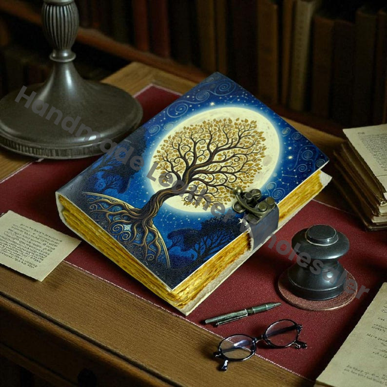 Tree of Life Leather Grimoire Journal: Blank Book of Shadows