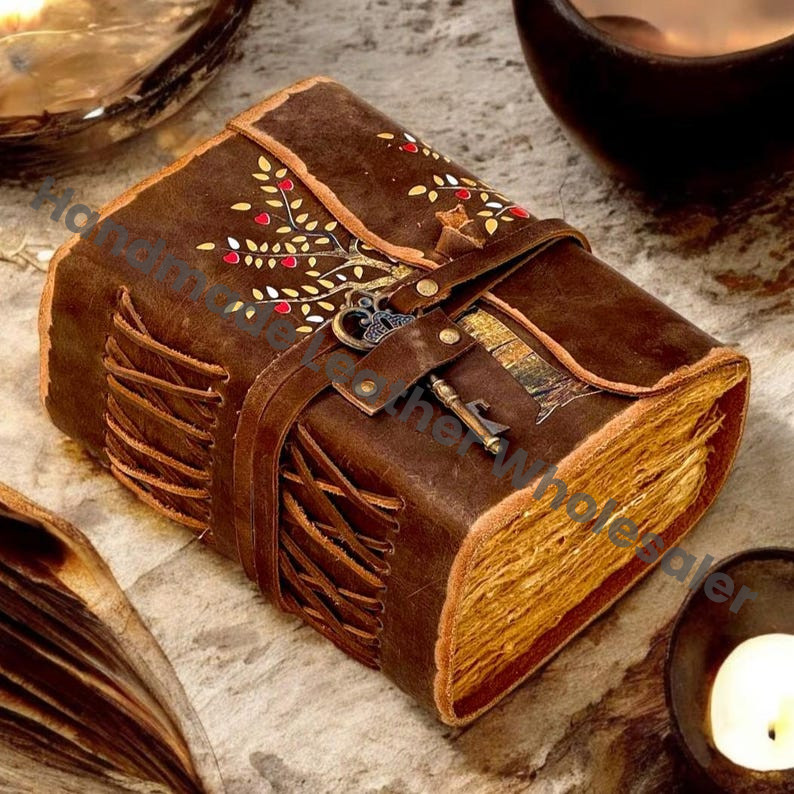 Tree of Life Leather Grimoire Journal: Blank Book of Shadows