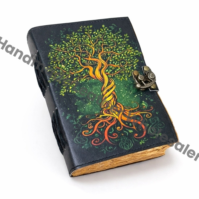 Tree of Life Leather Grimoire Journal: Blank Book of Shadows