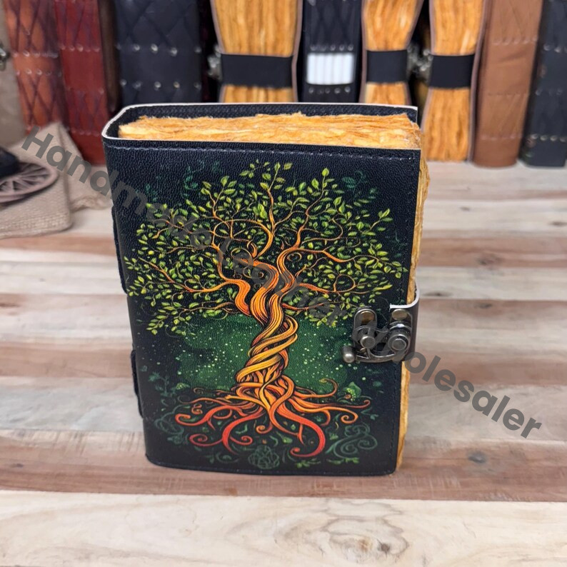 Tree of Life Leather Grimoire Journal: Blank Book of Shadows