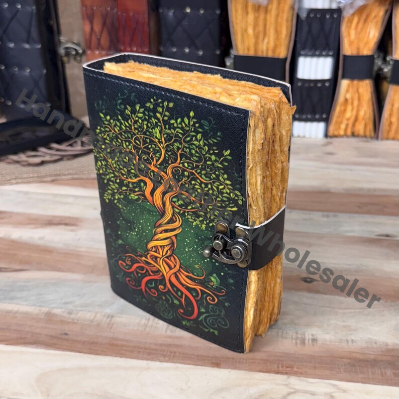 Tree of Life Leather Grimoire Journal: Blank Book of Shadows