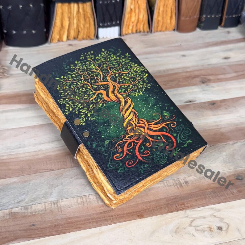Tree of Life Leather Grimoire Journal: Blank Book of Shadows