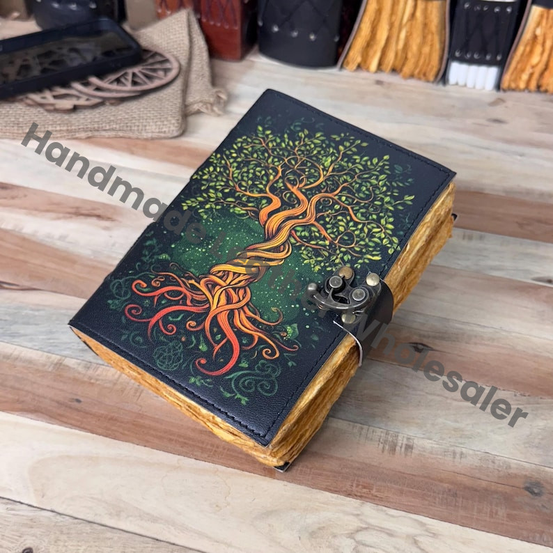 Tree of Life Leather Grimoire Journal: Blank Book of Shadows