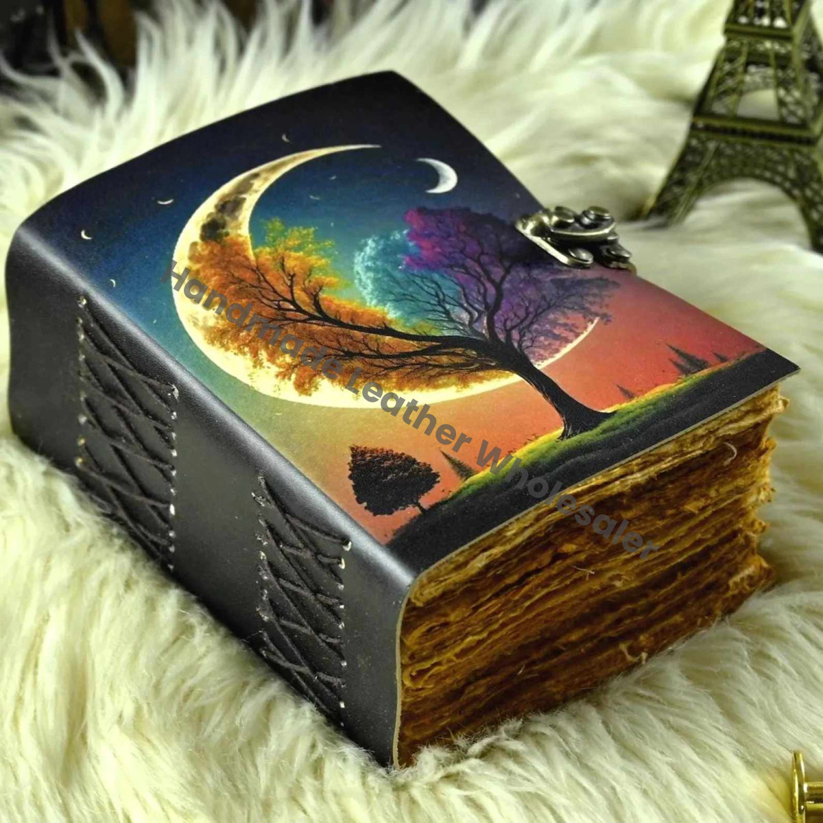Tree of Life Leather Grimoire Journal: Handmade Deckle Edge Spell Book