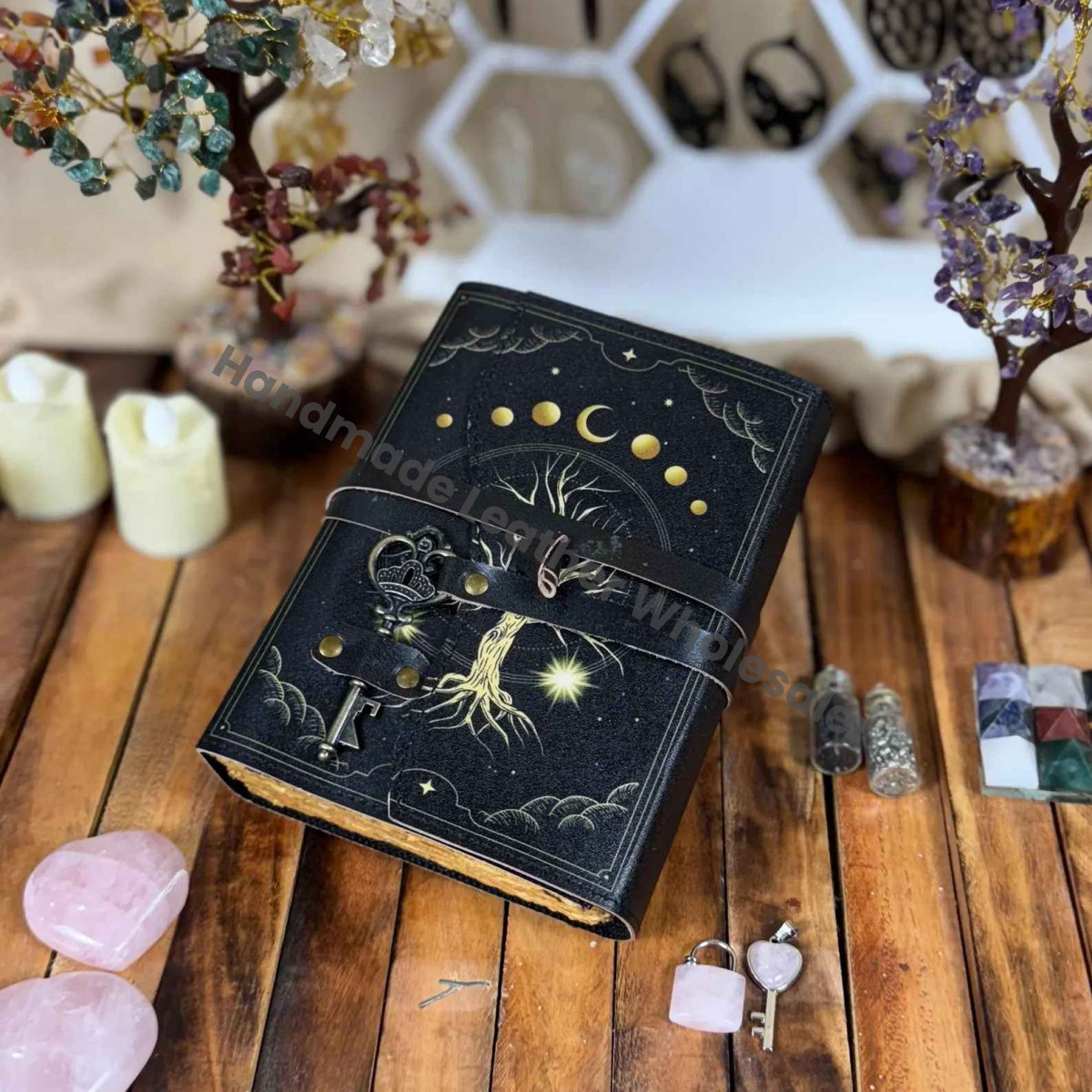 Tree Of life Leather Grimoire – Spell Book of Shadows Journal | Thick Vintage Notebook for Women, Writers | Deckle Paper
