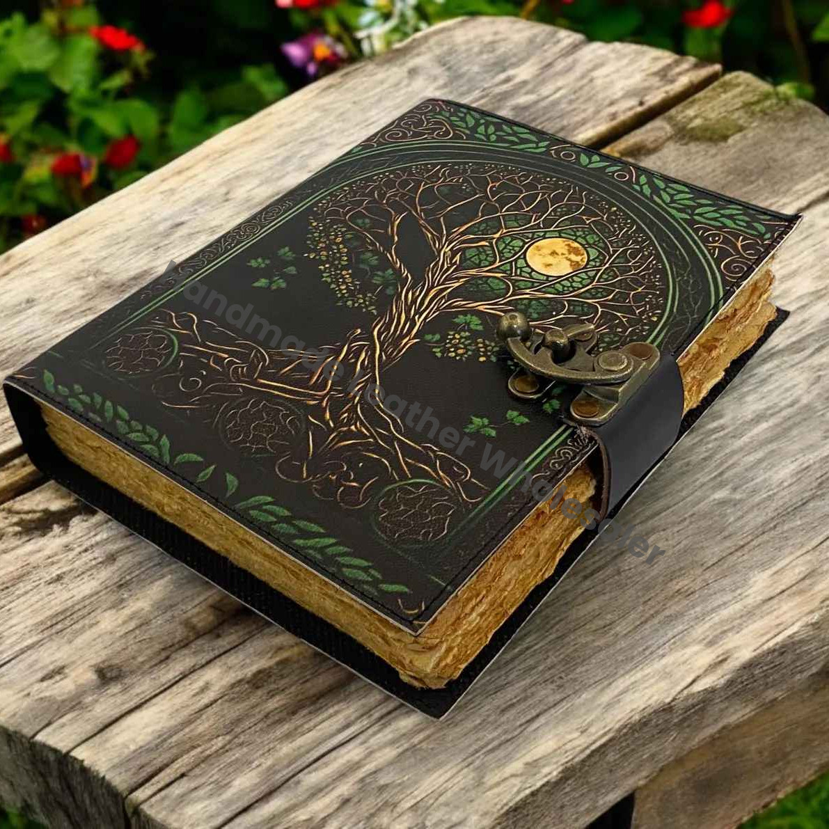 Tree of Life Leather Journal | 400-Page Large Grimoire | Blank Spell Book of Shadows | Celestial Leather Journal