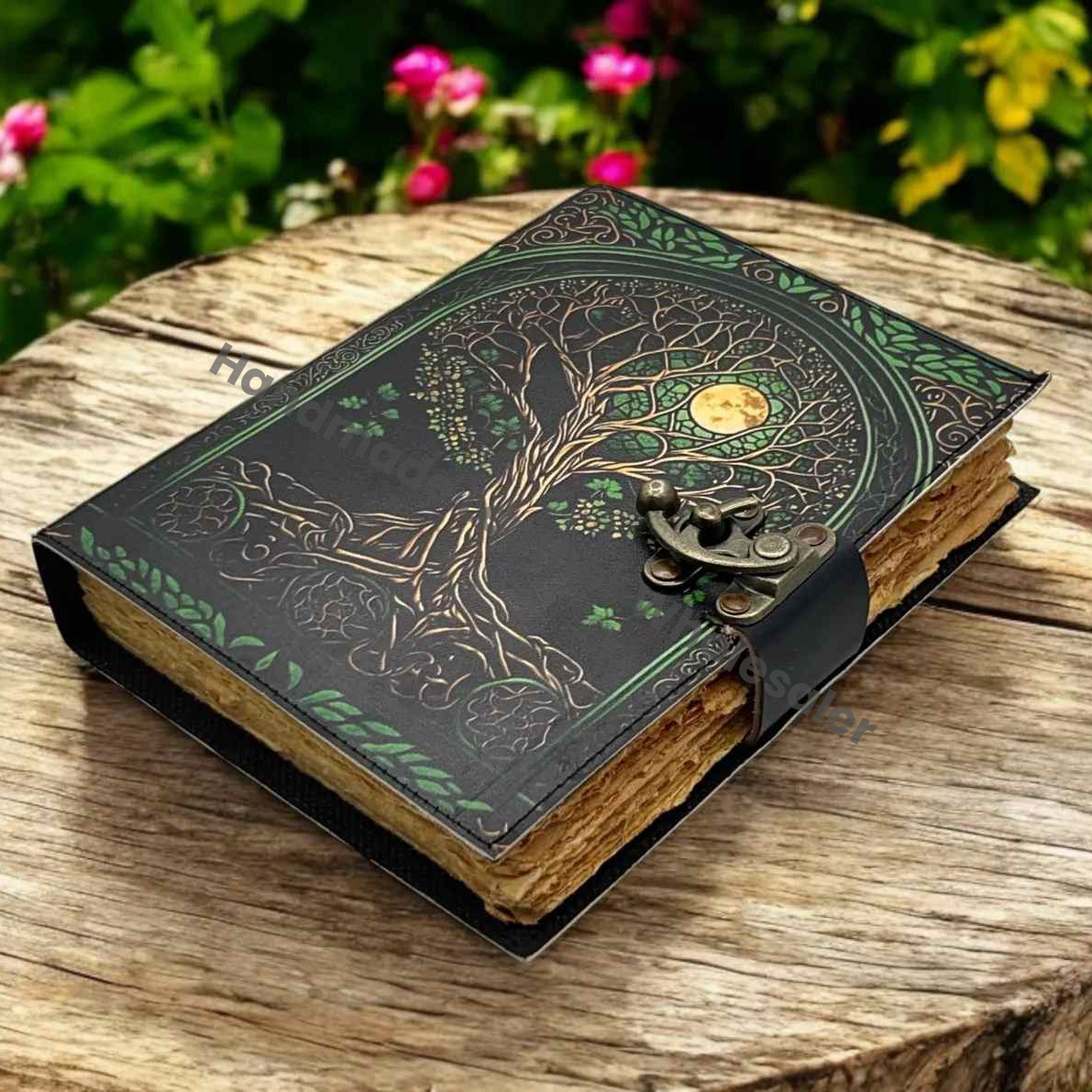 Tree of Life Leather Journal | 400-Page Large Grimoire | Blank Spell Book of Shadows | Celestial Leather Journal