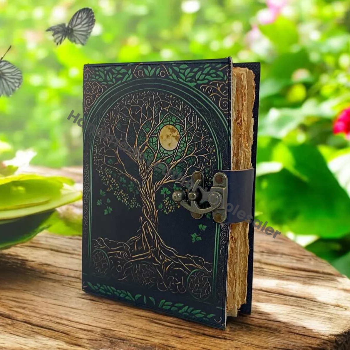 Tree of Life Leather Journal | 400-Page Large Grimoire | Blank Spell Book of Shadows | Celestial Leather Journal