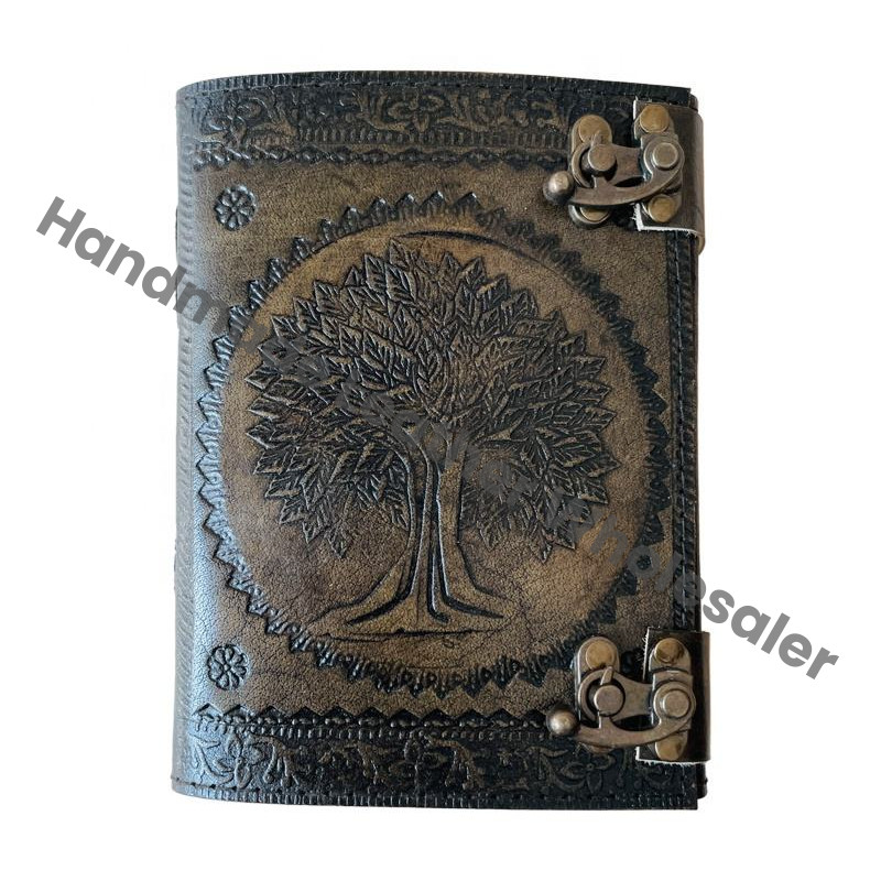Tree of life Leather Journal Antique Embossed Charcoal Book of Spells Prop Handmade Paper Personal Organizer Gift for Him her