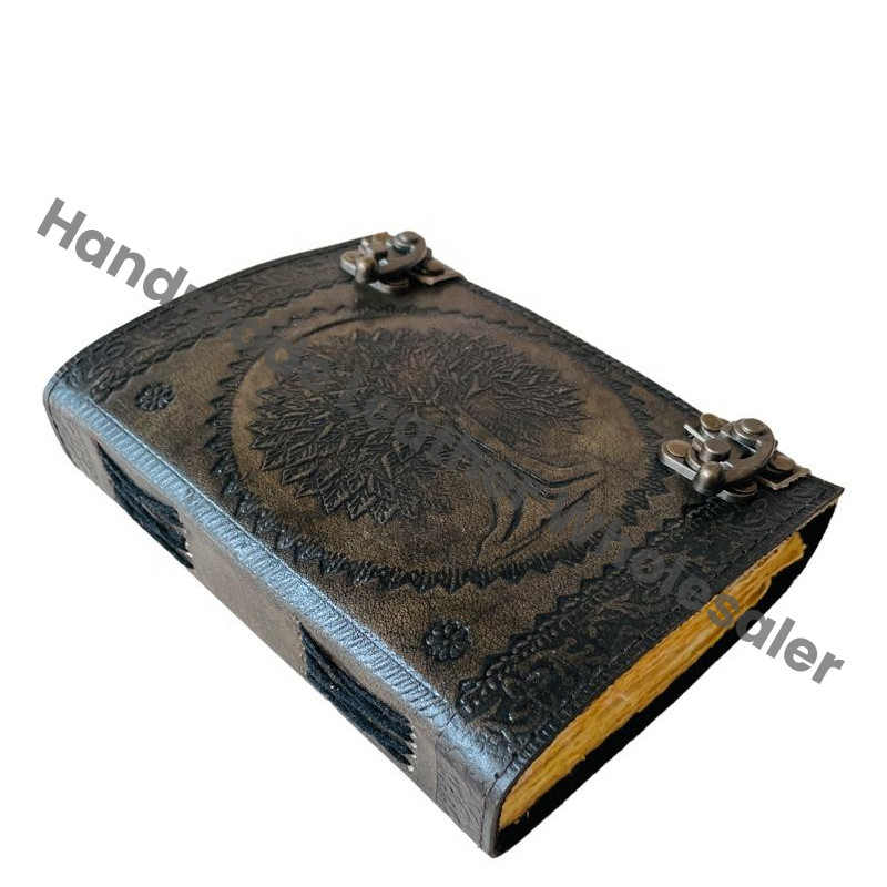 Tree of life Leather Journal Antique Embossed Charcoal Book of Spells Prop Handmade Paper Personal Organizer Gift for Him her