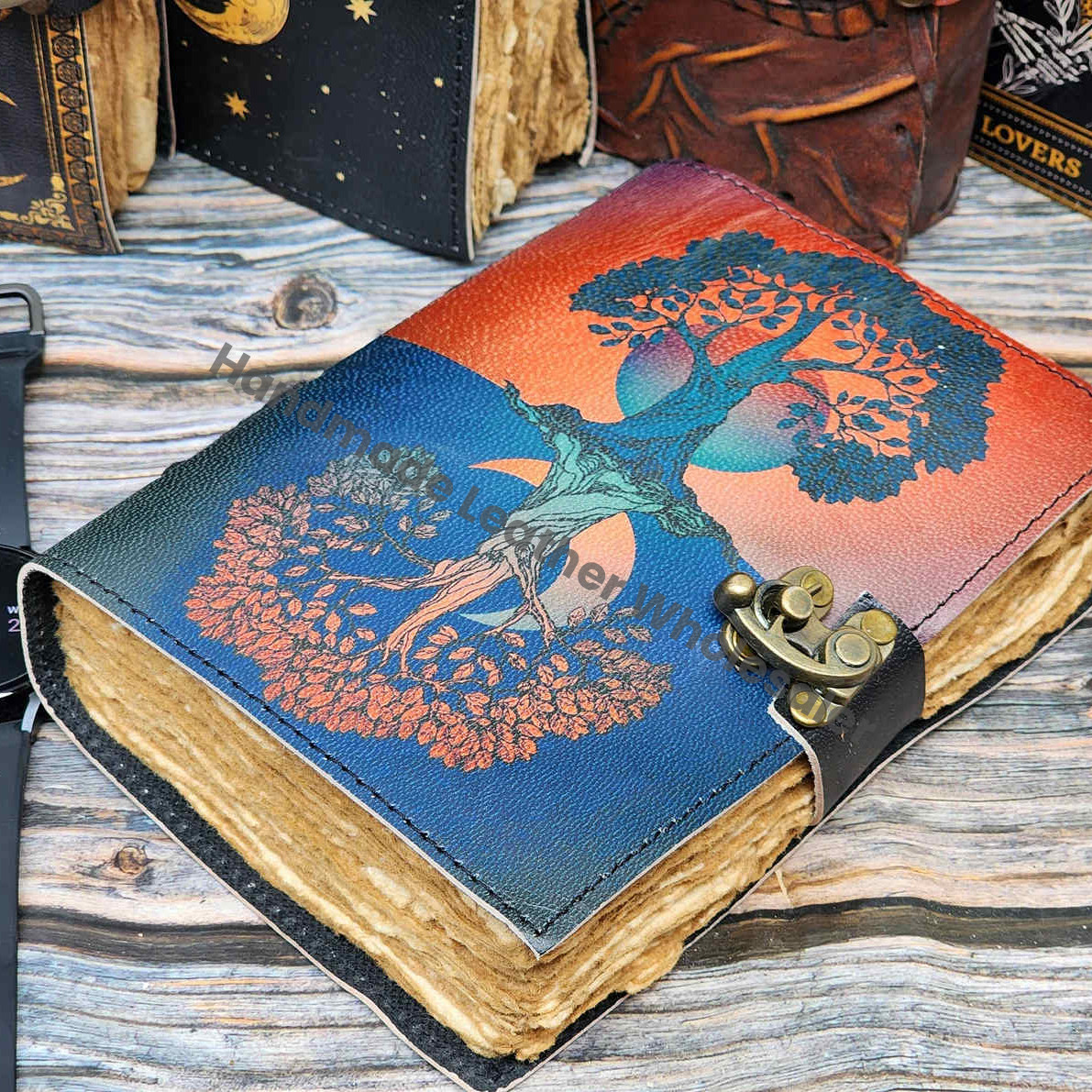 Tree Of Life Leather Journal, Antique Style Blank Paper, 7x5 Inches