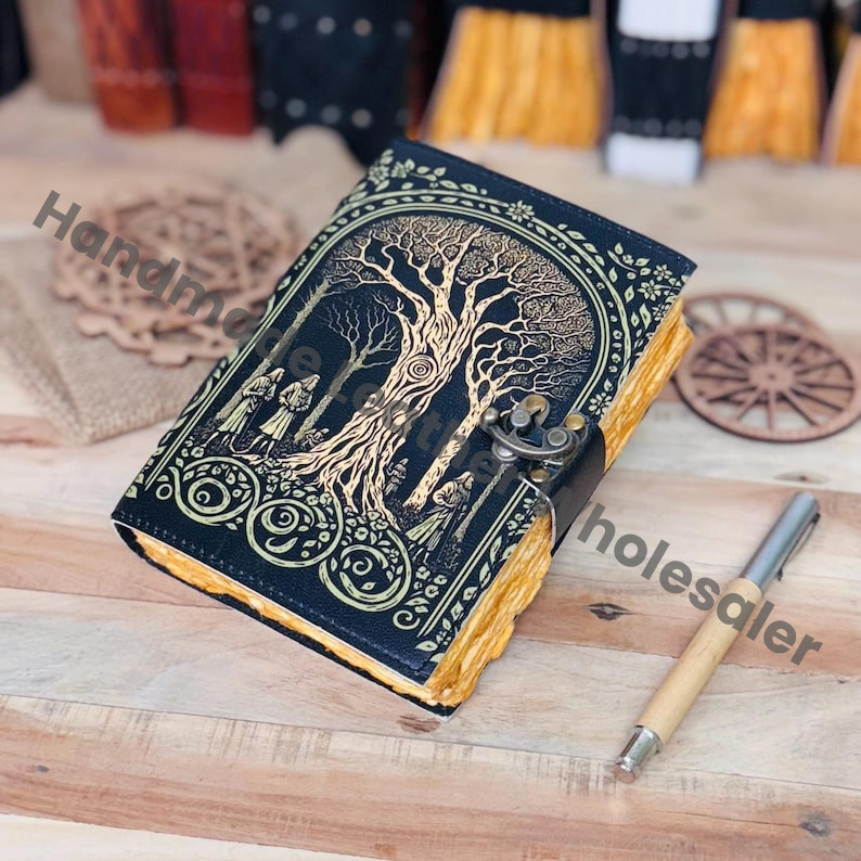 Tree Of Life Leather Journal: Blank Book of Shadows with Deckle Edge Paper
