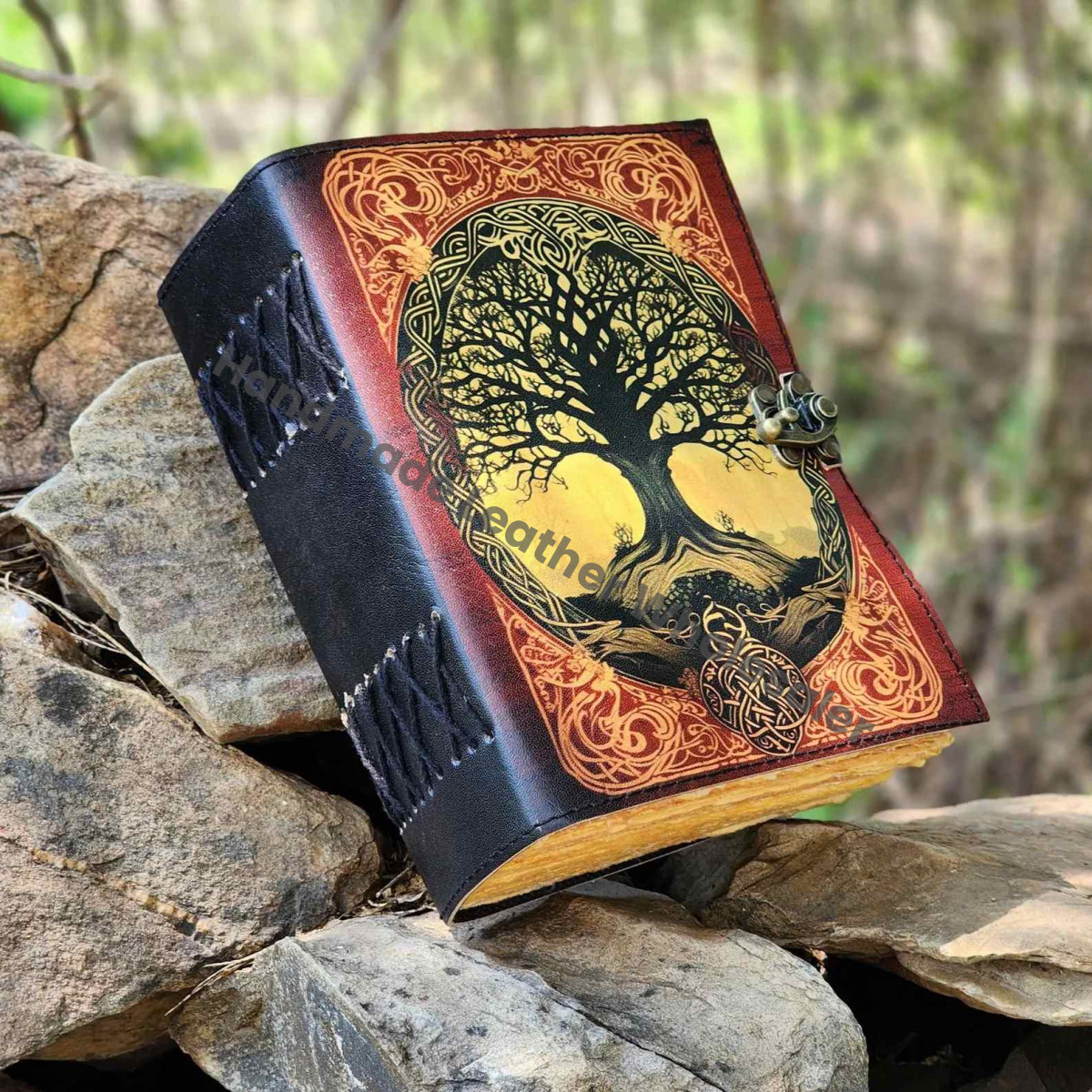 Tree of Life Leather Journal, Blank Grimoire Spellbook, A5 Sketchbook