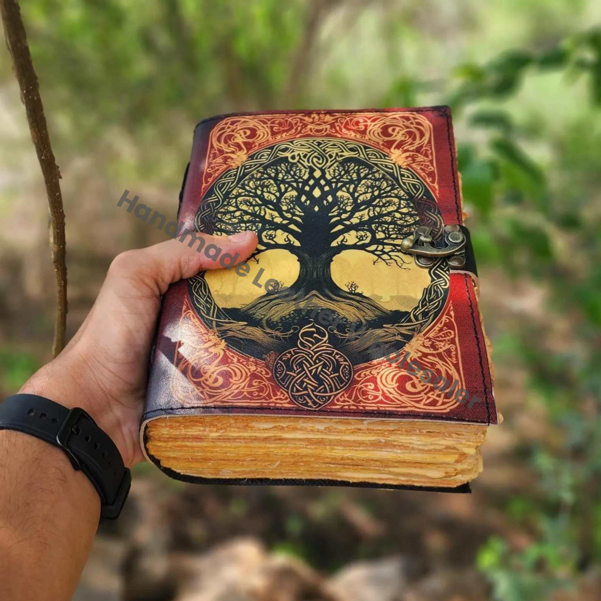 Tree of Life Leather Journal, Blank Grimoire Spellbook, A5 Sketchbook