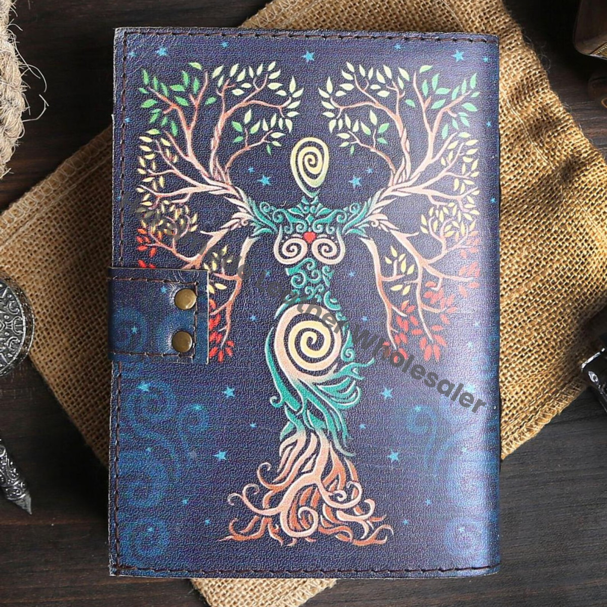 Tree of Life Leather Journal • Blank Spell Book, Deckle Edge Paper