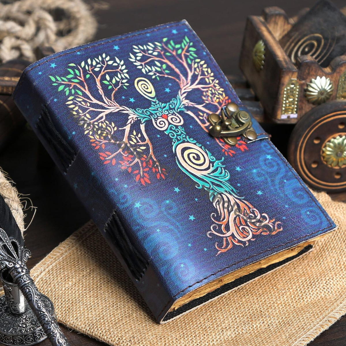 Tree of Life Leather Journal • Blank Spell Book, Deckle Edge Paper