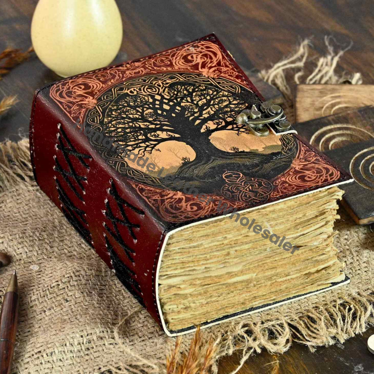 Tree of Life Leather Journal | Blank Spell Book of Shadows | Celestial Leather Journal