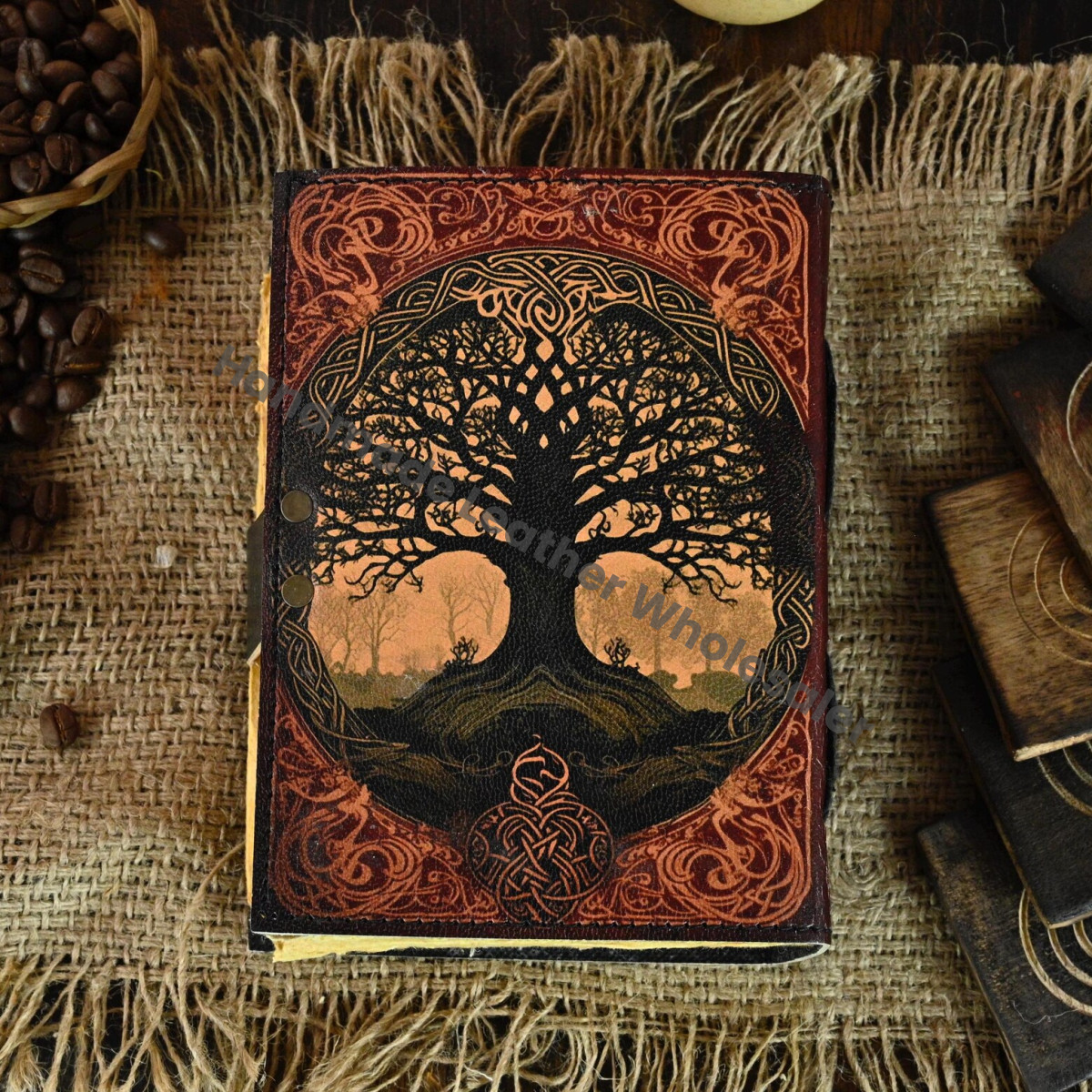 Tree of Life Leather Journal | Blank Spell Book of Shadows | Celestial Leather Journal