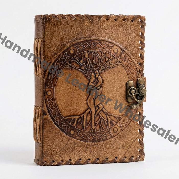 Tree Of Life Leather Journal, Embossed Handmade Paper Grimoire
