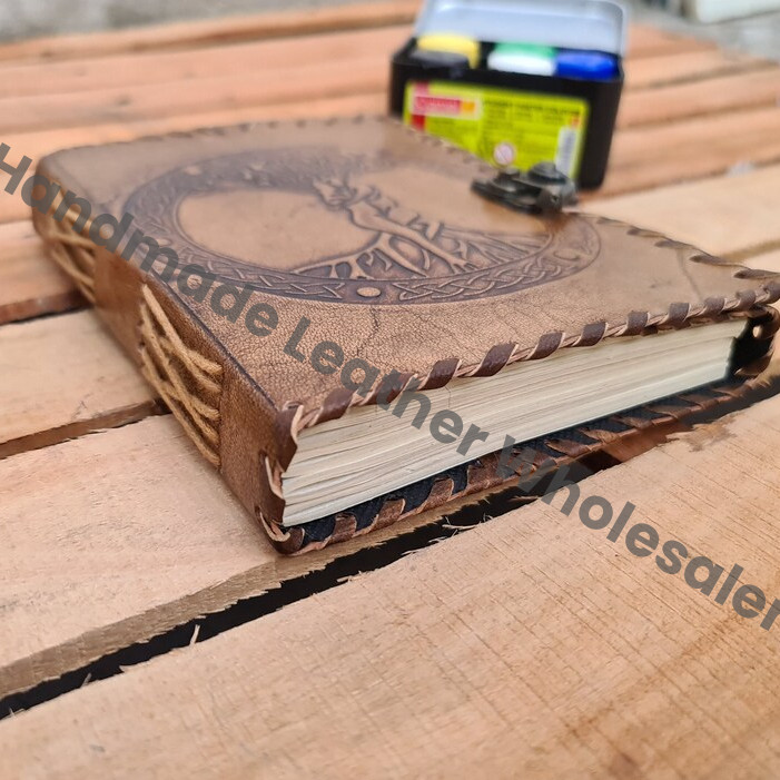 Tree Of Life Leather Journal, Embossed Handmade Paper Grimoire