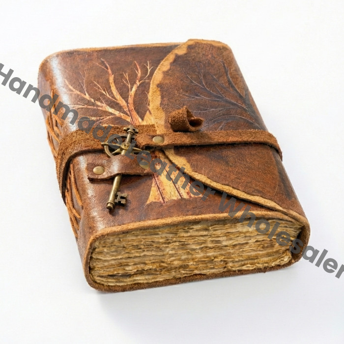 Tree of Life Leather Journal - Handmade Deckle Edge Paper, Book of Shadows