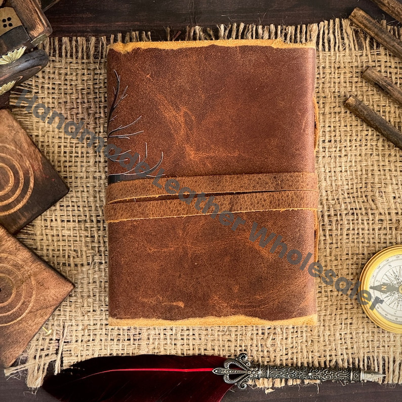 Tree of Life Leather Journal - Handmade Deckle Edge Paper, Book of Shadows