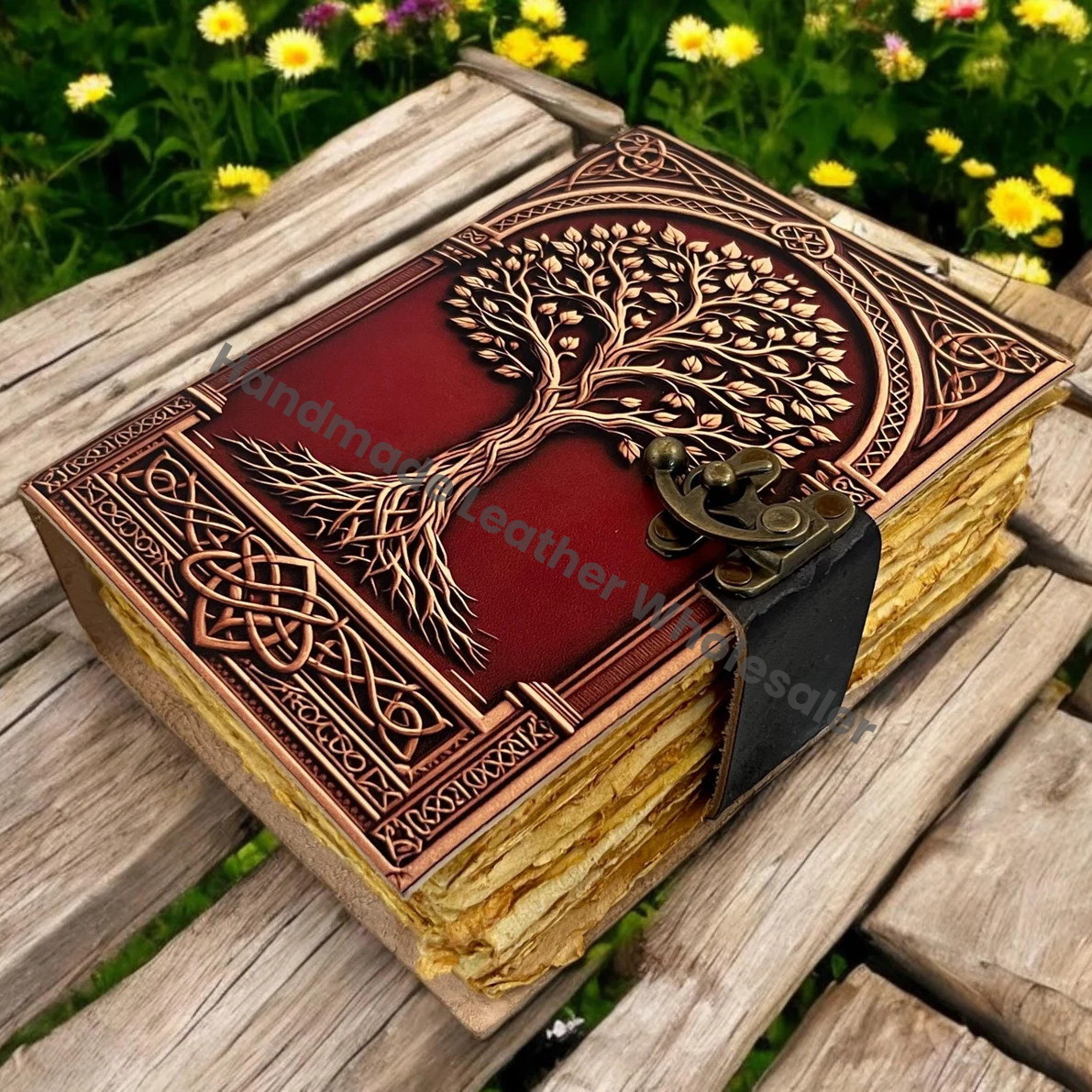 Tree of Life Leather Journal | Large Grimoire | Blank Spell Book of Shadows | Celestial Leather Journal