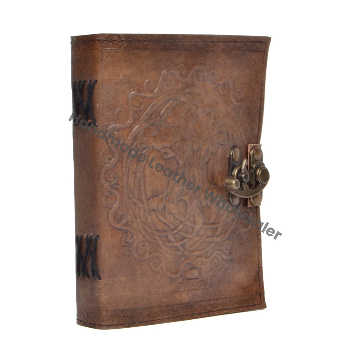 Tree of Life Leather Journal Thermal Binding Hardcover Charcoal Notebook Handmade Unlined Paper Gift for Men Women