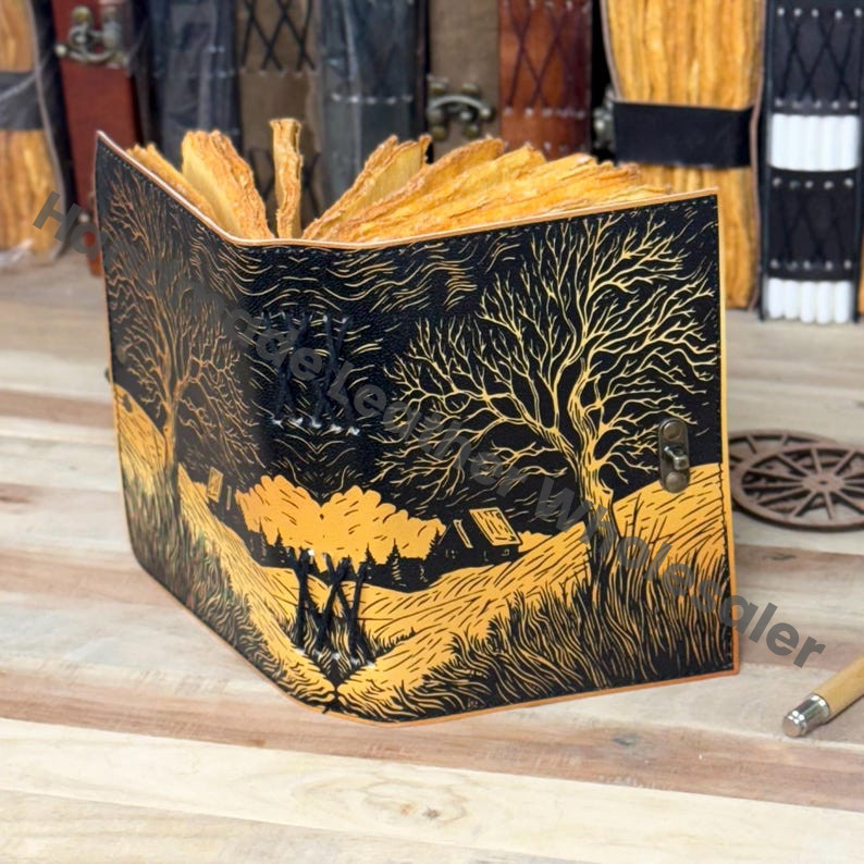 Tree Of Life Leather Journal: Vintage Lock, Handmade Cotton Paper