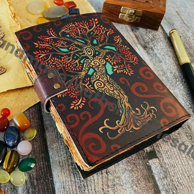 Tree of Life Leather Print Grimoire Journal: Tree of Life, Deckle Edge Paper