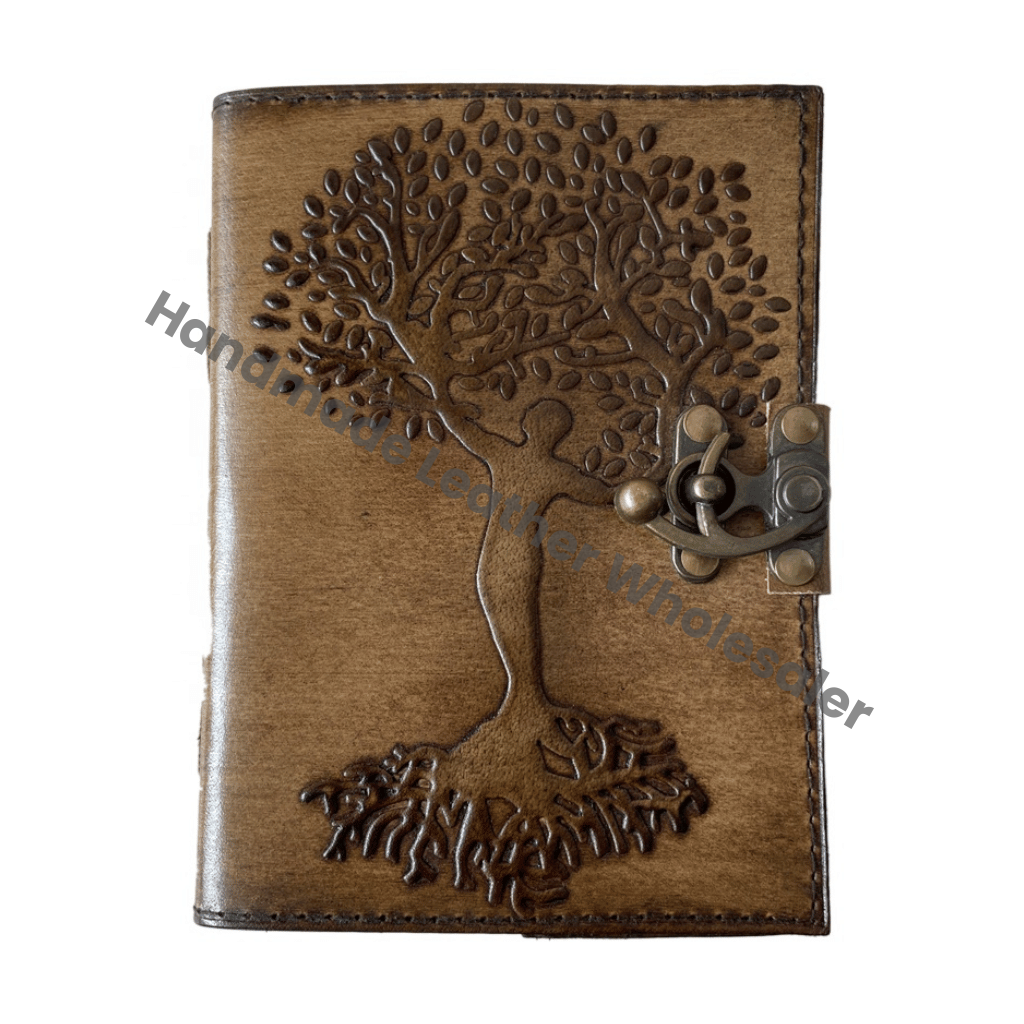 Women's Leather Journal Cotton Paper Tree Life Embossed Cover Thermal Bound Custom Logo Recyclable Handmade