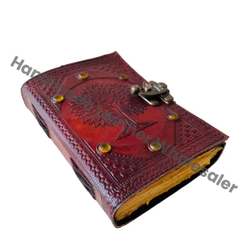 Tree of life Nature Vintage Leather Book Spells Celtic Wiccan Brown Seven Stone Journals for Writing Deckle Paper Diary Planner