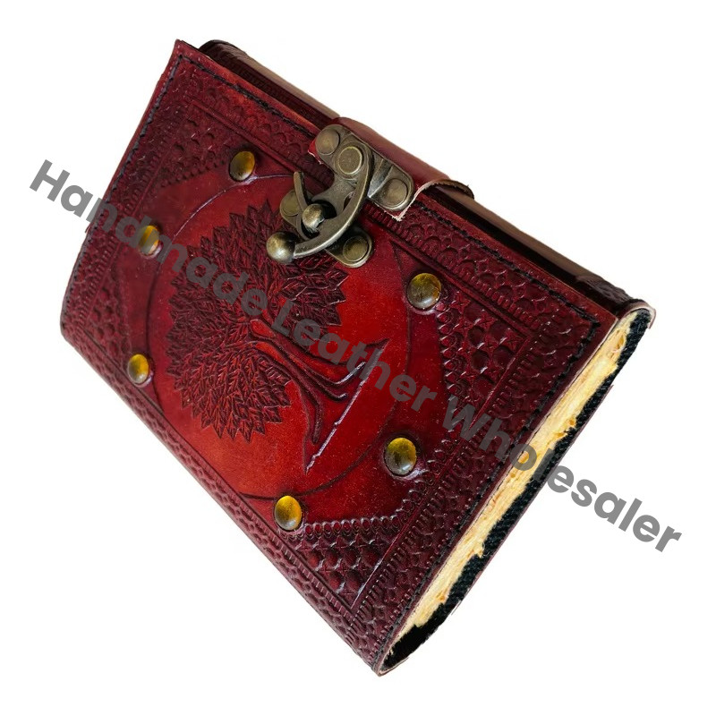 Tree of life Nature Vintage Leather Book Spells Celtic Wiccan Brown Seven Stone Journals for Writing Deckle Paper Diary Planner