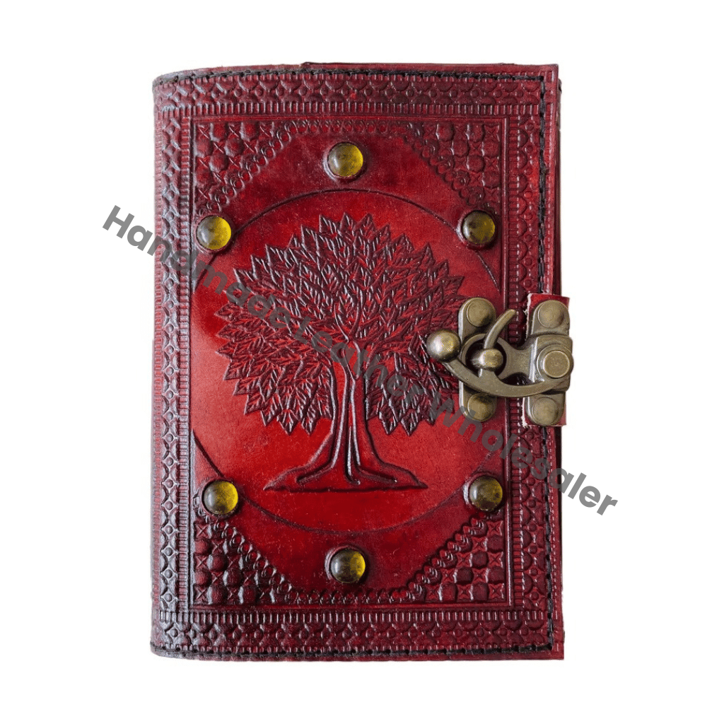 Tree of life Nature Vintage Leather Book Spells Celtic Wiccan Brown Seven Stone Journals for Writing Deckle Paper Diary Planner