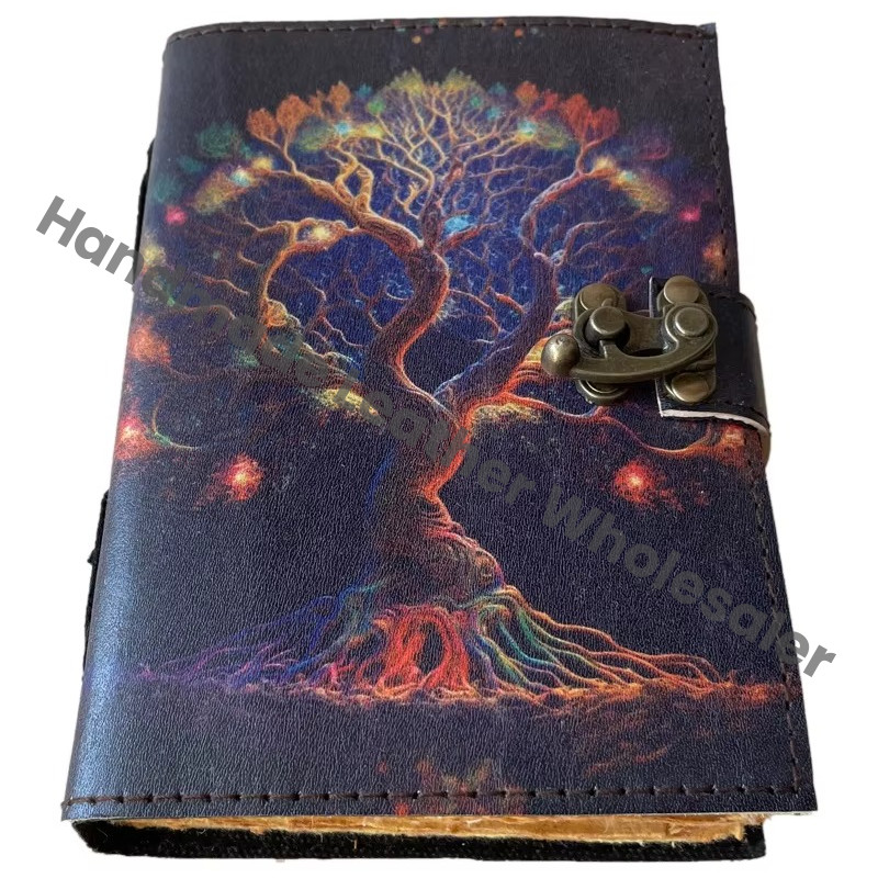 Tree of Life Vintage Leather Printed Journal Deckle Art Paper Handmade Retro Eco-friendly Notebook Sketchbook Travel Planner Gift