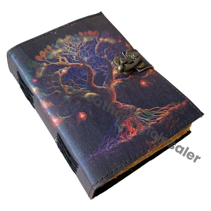 Tree of Life Vintage Leather Printed Journal Deckle Art Paper Handmade Retro Eco-friendly Notebook Sketchbook Travel Planner Gift