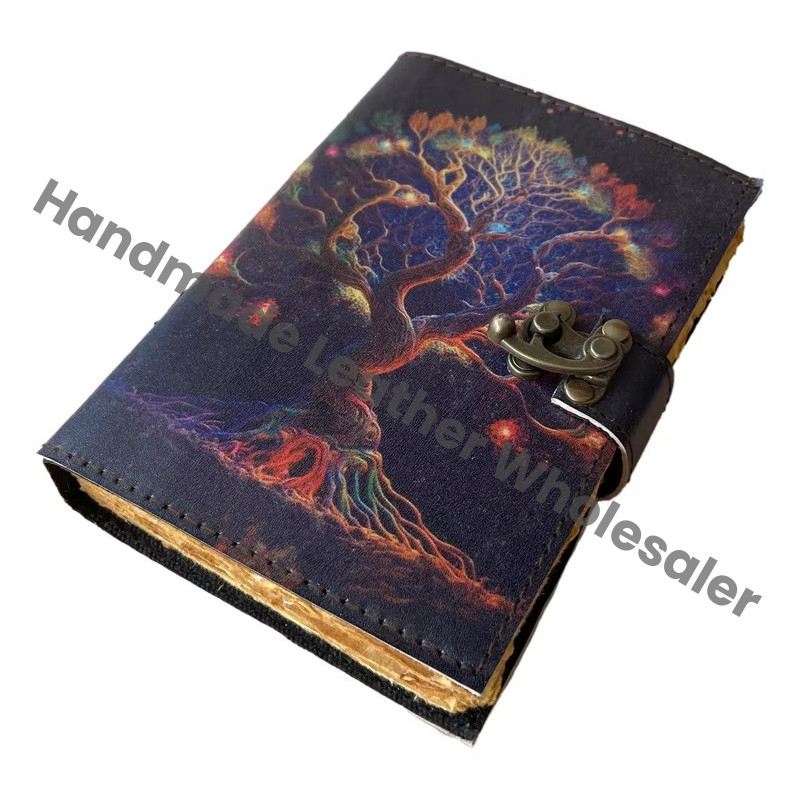 Tree of Life Vintage Leather Printed Journal Deckle Art Paper Handmade Retro Eco-friendly Notebook Sketchbook Travel Planner Gift