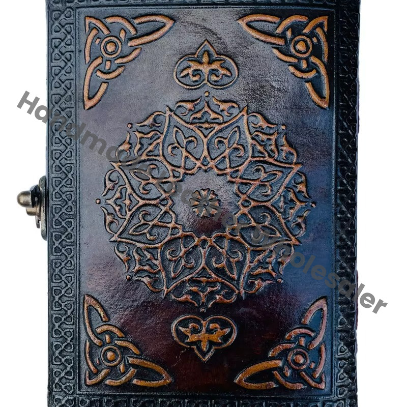 Tree of Life with Man Antique Embossed Hardcover Leather Journal Metal Closure Yellow Vintage Guest Book Handmade Paper Gift