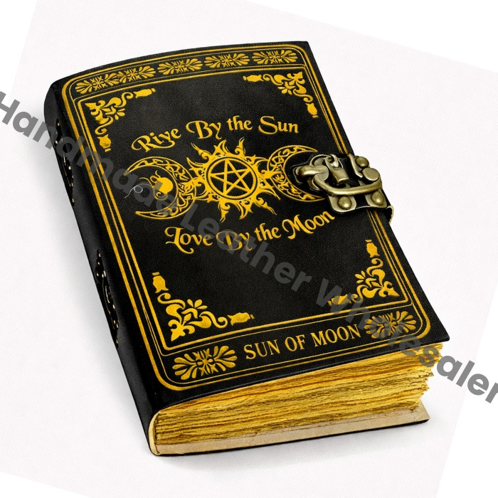 Triple Moon Goddess Leather Grimoire: Antique Deckle Edge Book of Shadows