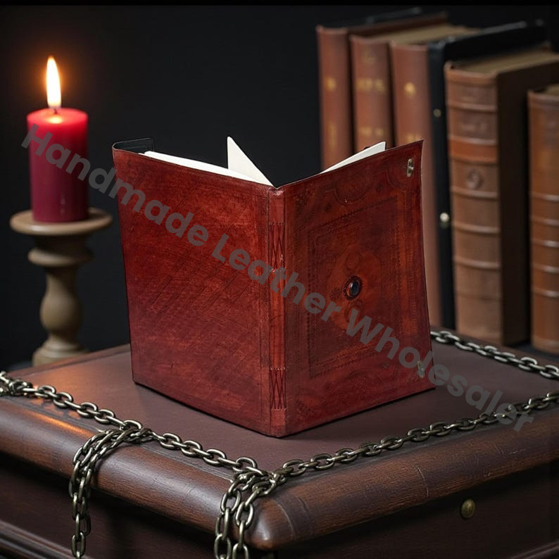 Triple Moon Leather Grimoire Journal – Handmade Book of Shadows, Vintage Lock Witchcraft Spellbook, Wiccan Pagan Occult Diary, Gothic Gift