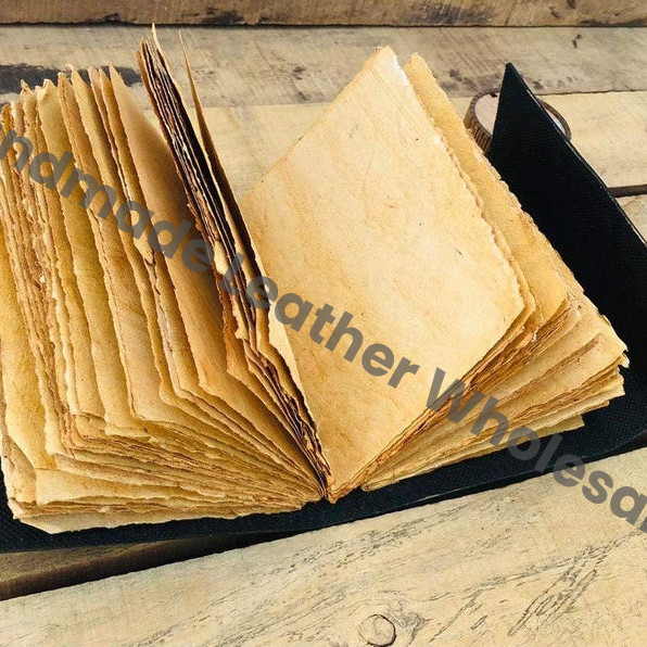 Triple Moon Leather Journal, Lapis Lazuli Stone, Deckle Edge Paper