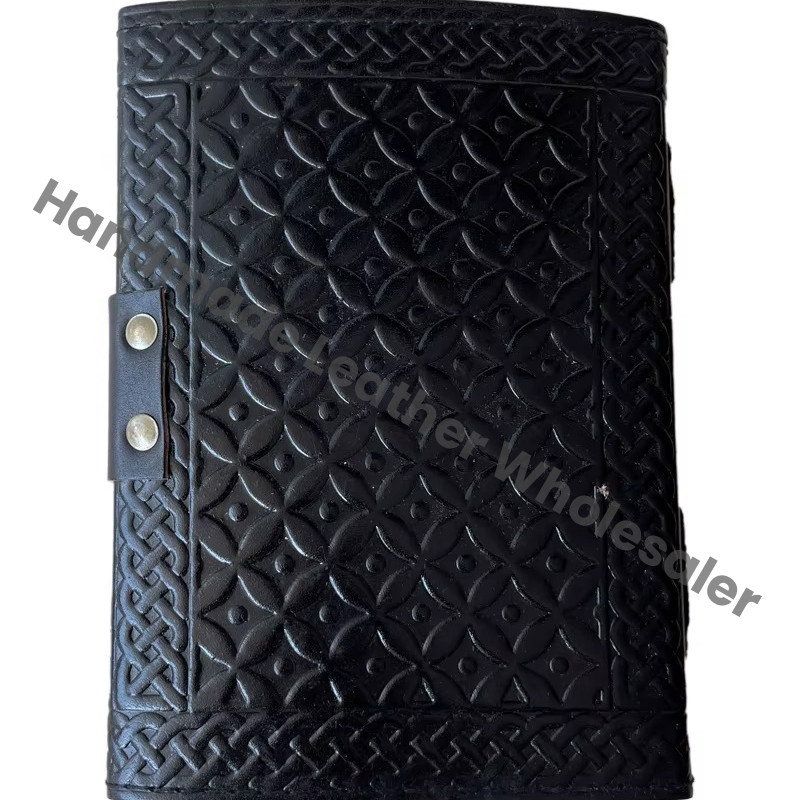 Triquetra embossed Leather Journal Hardcover Antique Embossed Lock Black Guest Book Handmade Recyclable Handmade Paper Gift Him Notebooks